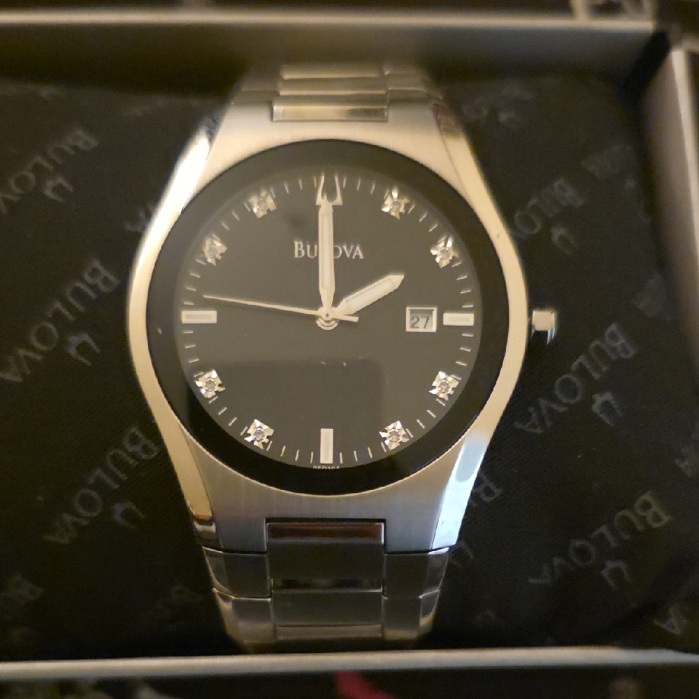 Bulova Silver Watch with Black Dial